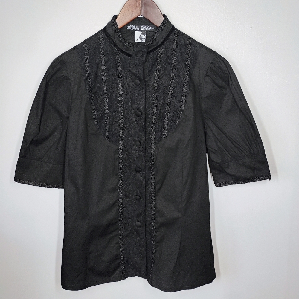 Spin‎ Doctor Gothic Lolita Button Up Top Womens Small Black Lace Vamp Victorian
